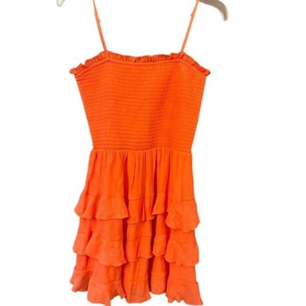 Altar'd State Mini Dress Womens S Orange Excellent Smocked Tiered Ruffle Boho